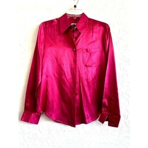 Ann Taylor 100% Silk Vintage Pink Button Up Top Size 2 Barbiecore Feminine Sexy
